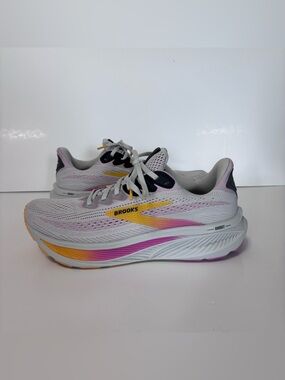 Brooks Ghost Women’s Running Shoes — White with Yellow & Pink Accents